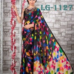 Saree. Black with multi colors print